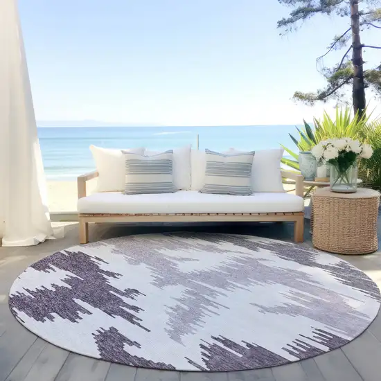 8' Purple Lavender And Ivory Round Abstract Washable Indoor Outdoor Area Rug Photo 6