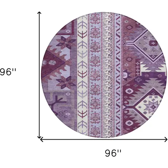 8' Purple Lavender And Ivory Round Aztec Washable Indoor Outdoor Area Rug Photo 3