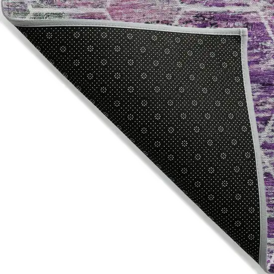 8' Purple Lavender And Ivory Round Geometric Washable Indoor Outdoor Area Rug Photo 9