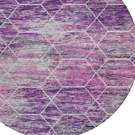 8' Purple Lavender And Ivory Round Geometric Washable Indoor Outdoor Area Rug Photo 4