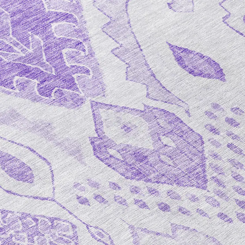8' Purple Lavender And Ivory Round Moroccan Washable Indoor Outdoor Area Rug Photo 8
