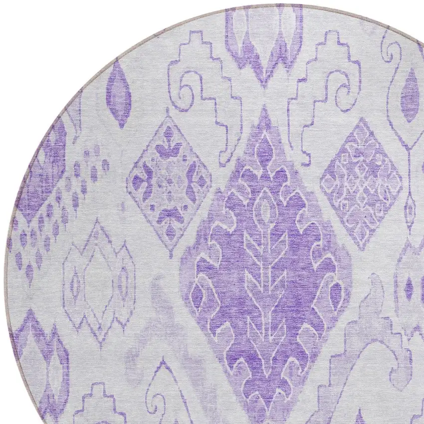 8' Purple Lavender And Ivory Round Moroccan Washable Indoor Outdoor Area Rug Photo 4