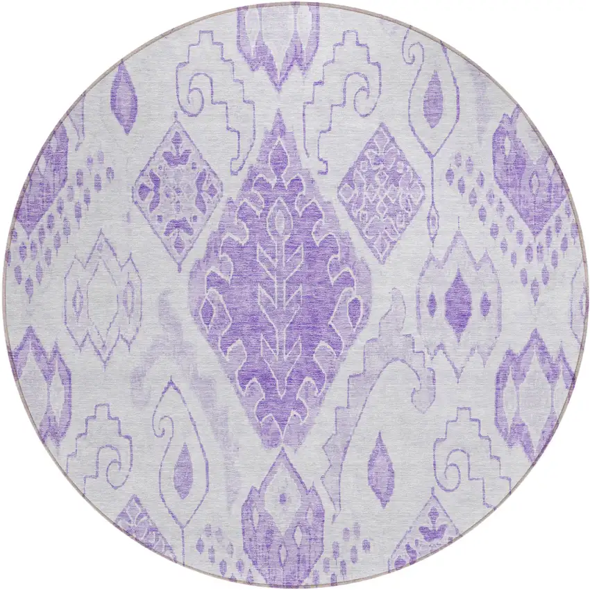 8' Purple Lavender And Ivory Round Moroccan Washable Indoor Outdoor Area Rug Photo 2