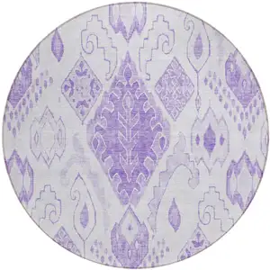 Photo of 8' Purple Lavender And Ivory Round Moroccan Washable Indoor Outdoor Area Rug
