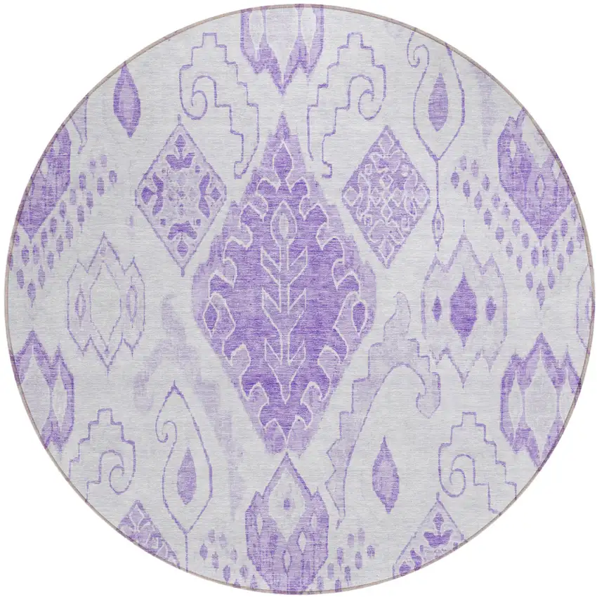 8' Purple Lavender And Ivory Round Moroccan Washable Indoor Outdoor Area Rug Photo 2