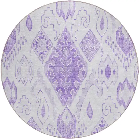 8' Purple Lavender And Ivory Round Moroccan Washable Indoor Outdoor Area Rug Photo 2