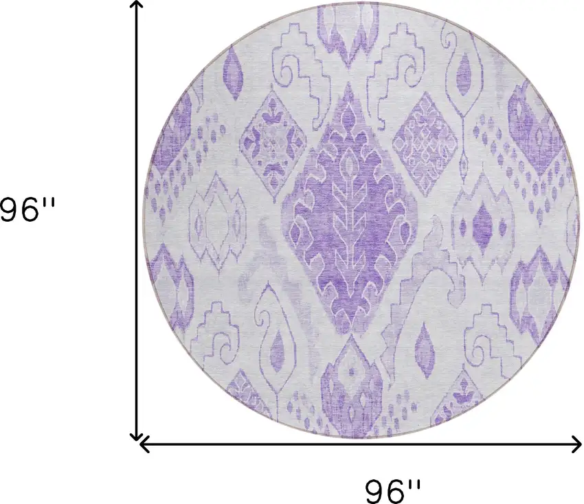 8' Purple Lavender And Ivory Round Moroccan Washable Indoor Outdoor Area Rug Photo 3