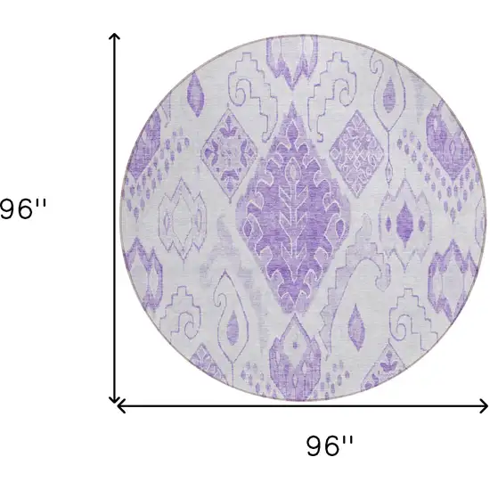 8' Purple Lavender And Ivory Round Moroccan Washable Indoor Outdoor Area Rug Photo 3