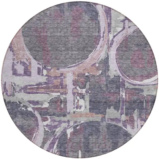 8' Purple Lavender And Plum Round Geometric Washable Indoor Outdoor Area Rug Photo 6
