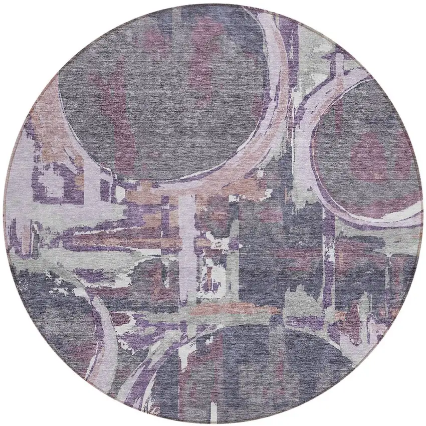 8' Purple Lavender And Plum Round Geometric Washable Indoor Outdoor Area Rug Photo 6