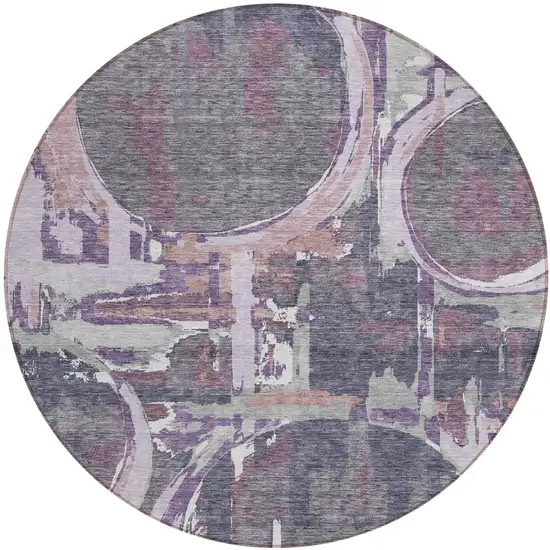 8' Purple Lavender And Plum Round Geometric Washable Indoor Outdoor Area Rug Photo 2