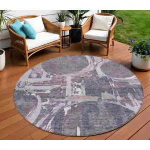 Photo of 8' Purple Lavender And Plum Round Geometric Washable Indoor Outdoor Area Rug