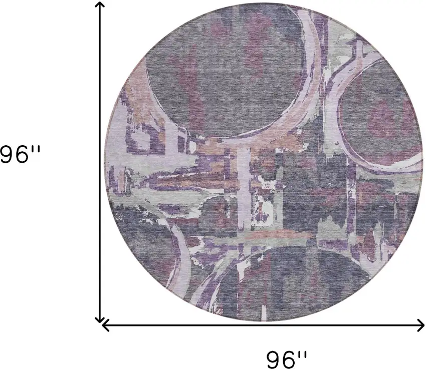8' Purple Lavender And Plum Round Geometric Washable Indoor Outdoor Area Rug Photo 3