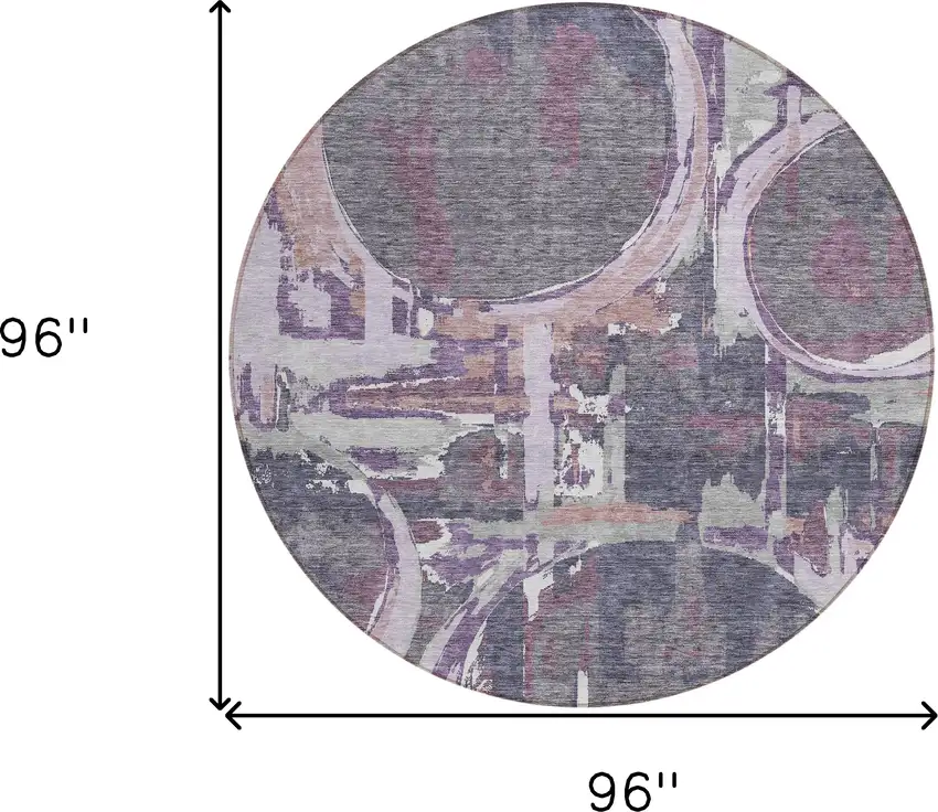 8' Purple Lavender And Plum Round Geometric Washable Indoor Outdoor Area Rug Photo 3