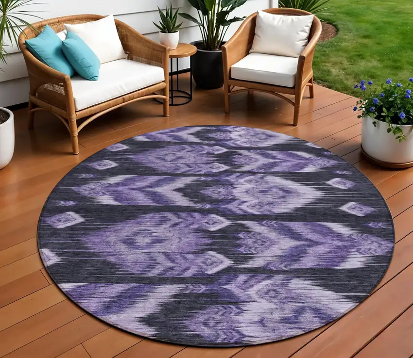 8' Purple Lavender And Plum Round Southwestern Washable Indoor Outdoor Area Rug Photo 1