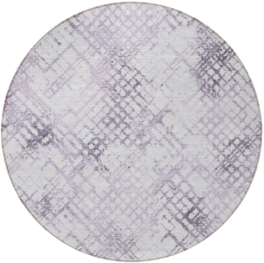8' Purple Lavender And Silver Round Geometric Washable Indoor Outdoor Area Rug Photo 5