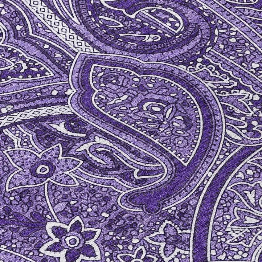 8' Purple Lavender And Silver Round Paisley Washable Indoor Outdoor Area Rug Photo 4