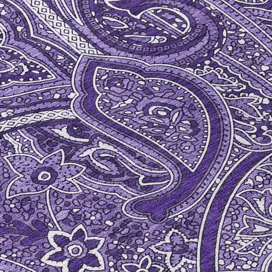 8' Purple Lavender And Silver Round Paisley Washable Indoor Outdoor Area Rug Photo 4