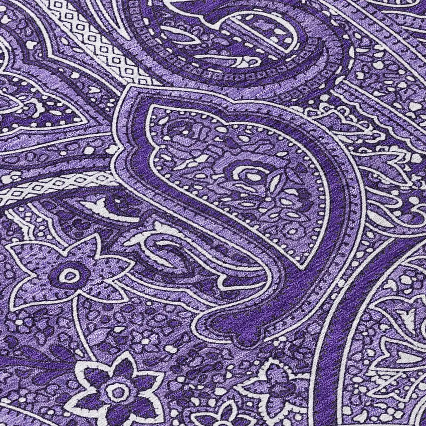 8' Purple Lavender And Silver Round Paisley Washable Indoor Outdoor Area Rug Photo 4