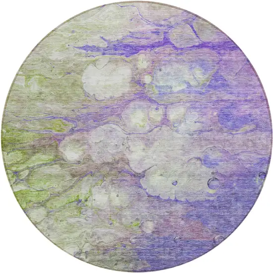 8' Purple Lilac And Artichoke Green Round Abstract Washable Indoor Outdoor Area Rug Photo 1