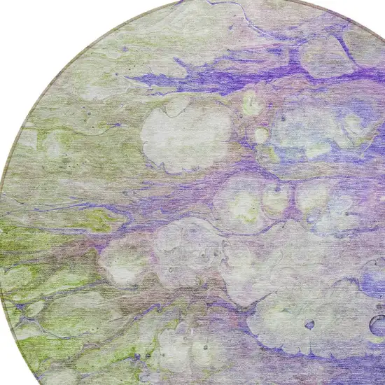 8' Purple Lilac And Artichoke Green Round Abstract Washable Indoor Outdoor Area Rug Photo 5