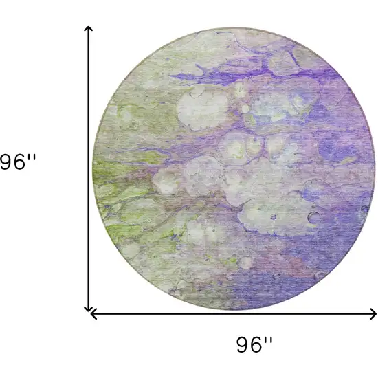 8' Purple Lilac And Artichoke Green Round Abstract Washable Indoor Outdoor Area Rug Photo 9