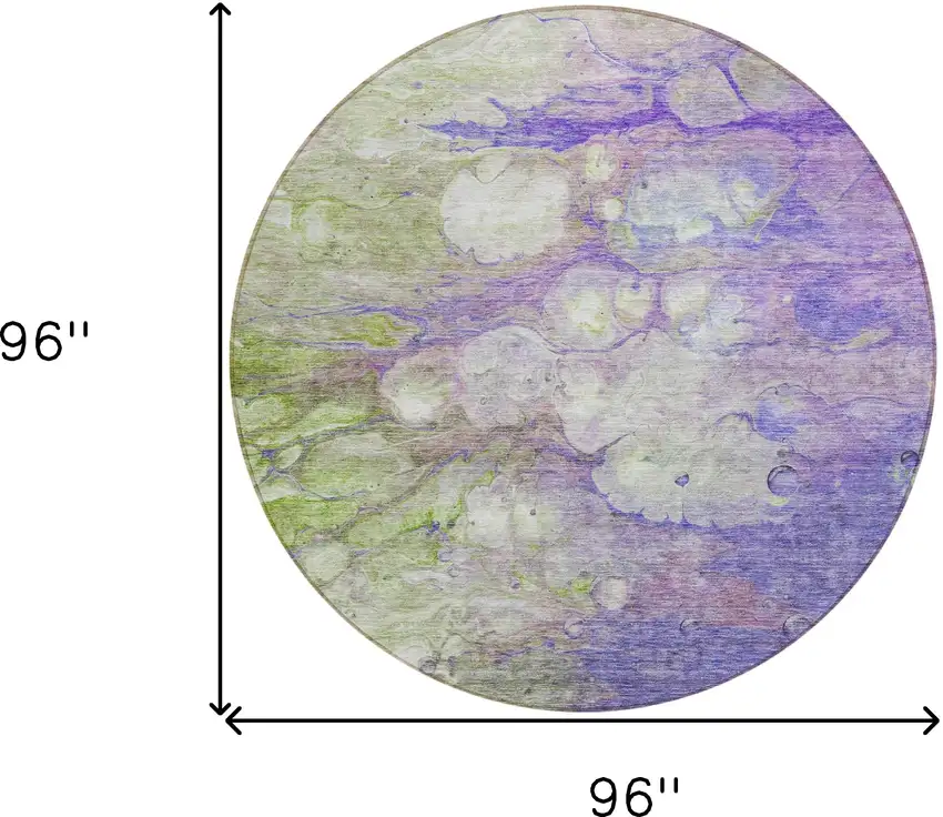 8' Purple Lilac And Artichoke Green Round Abstract Washable Indoor Outdoor Area Rug Photo 9