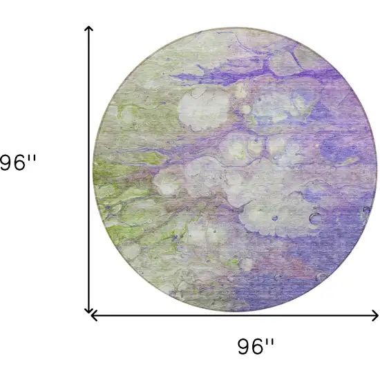 8' Purple Lilac And Artichoke Green Round Abstract Washable Indoor Outdoor Area Rug Photo 9