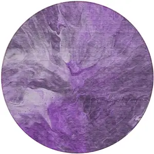 Photo of 8' Purple Lilac And Eggplant Round Abstract Washable Indoor Outdoor Area Rug