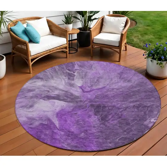 8' Purple Lilac And Eggplant Round Abstract Washable Indoor Outdoor Area Rug Photo 1