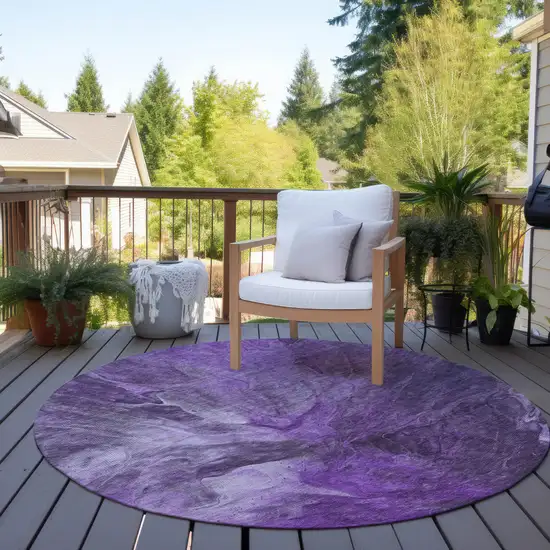 8' Purple Lilac And Eggplant Round Abstract Washable Indoor Outdoor Area Rug Photo 6