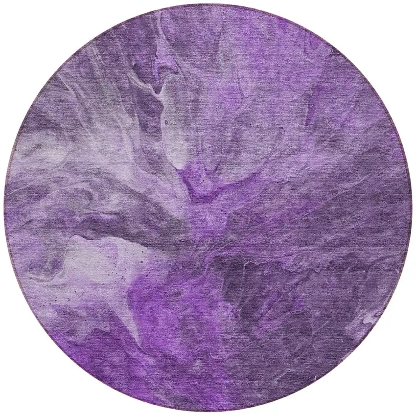 8' Purple Lilac And Eggplant Round Abstract Washable Indoor Outdoor Area Rug Photo 5