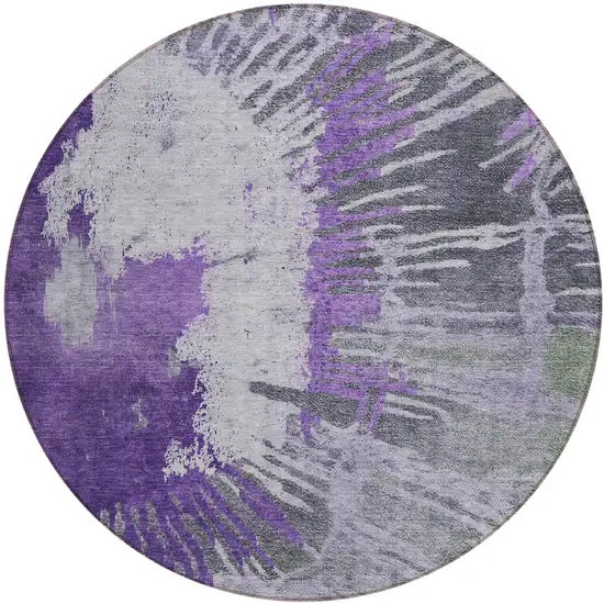 8' Purple Lilac And Eggplant Round Abstract Washable Indoor Outdoor Area Rug Photo 2