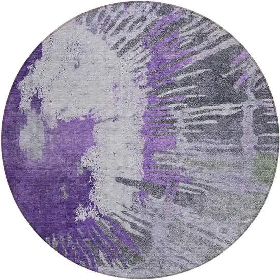 8' Purple Lilac And Eggplant Round Abstract Washable Indoor Outdoor Area Rug Photo 2
