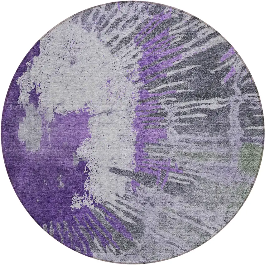 8' Purple Lilac And Eggplant Round Abstract Washable Indoor Outdoor Area Rug Photo 2