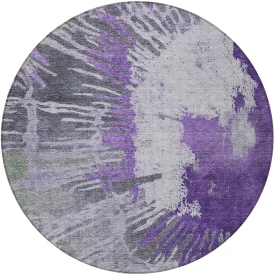 8' Purple Lilac And Eggplant Round Abstract Washable Indoor Outdoor Area Rug Photo 5