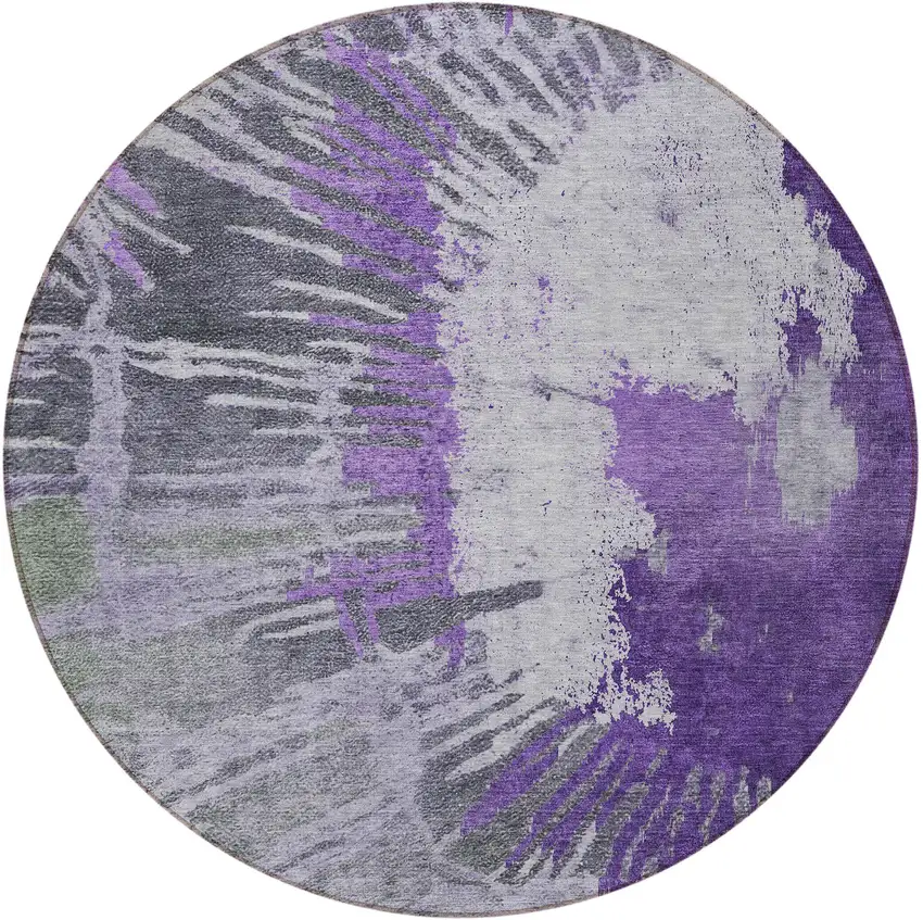 8' Purple Lilac And Eggplant Round Abstract Washable Indoor Outdoor Area Rug Photo 5