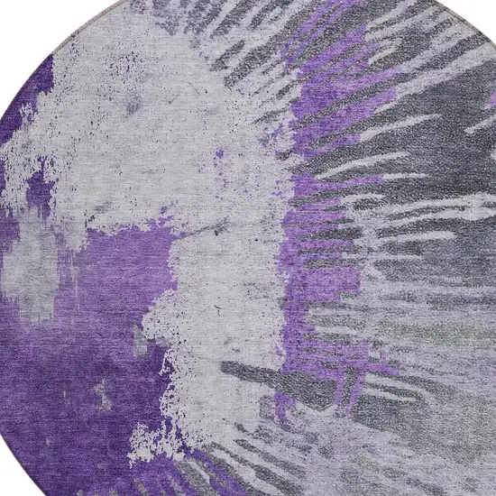 8' Purple Lilac And Eggplant Round Abstract Washable Indoor Outdoor Area Rug Photo 4