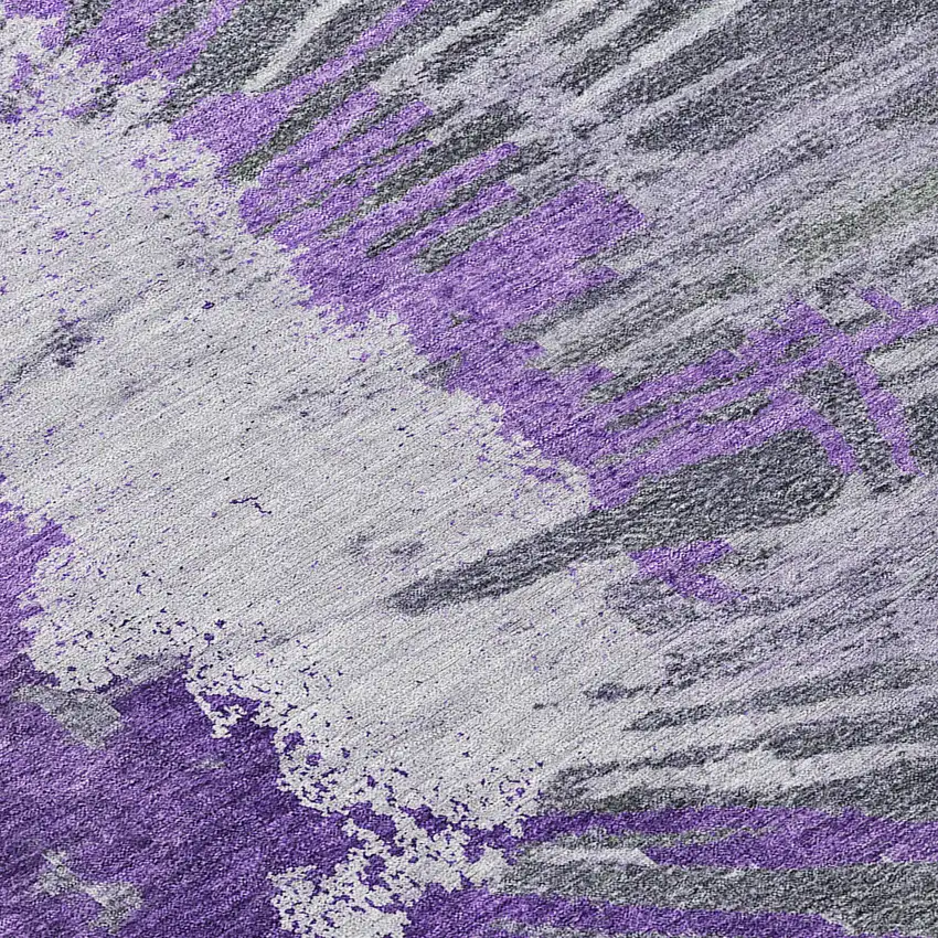 8' Purple Lilac And Eggplant Round Abstract Washable Indoor Outdoor Area Rug Photo 9