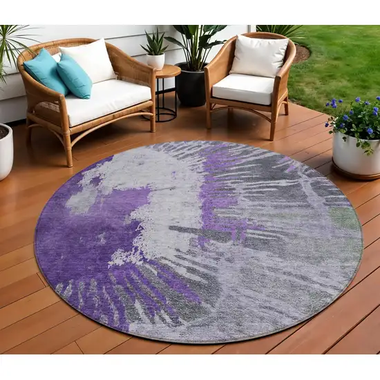8' Purple Lilac And Eggplant Round Abstract Washable Indoor Outdoor Area Rug Photo 1