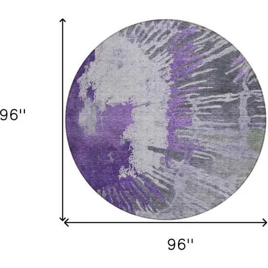 8' Purple Lilac And Eggplant Round Abstract Washable Indoor Outdoor Area Rug Photo 3
