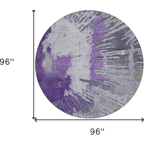 8' Purple Lilac And Eggplant Round Abstract Washable Indoor Outdoor Area Rug Photo 3