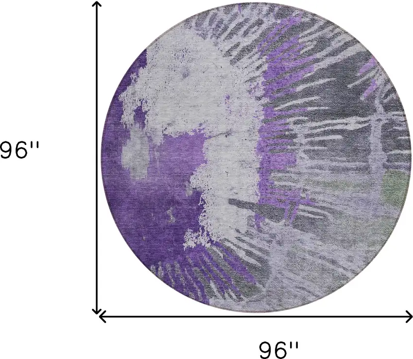 8' Purple Lilac And Eggplant Round Abstract Washable Indoor Outdoor Area Rug Photo 3