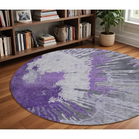 8' Purple Lilac And Eggplant Round Abstract Washable Indoor Outdoor Area Rug Photo 8