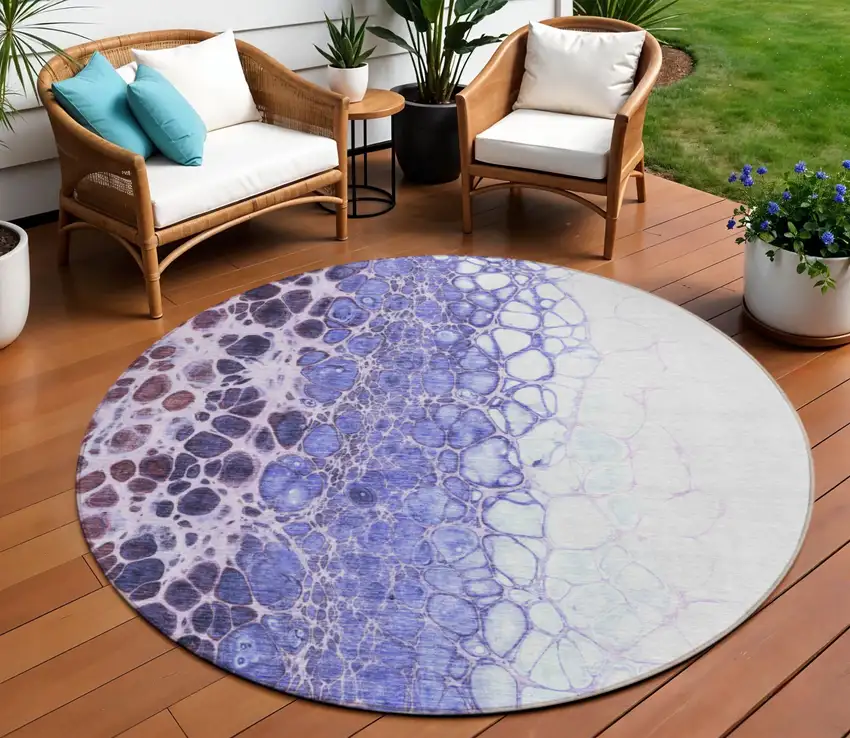 8' Purple Lilac And Eggplant Round Abstract Washable Indoor Outdoor Area Rug Photo 1