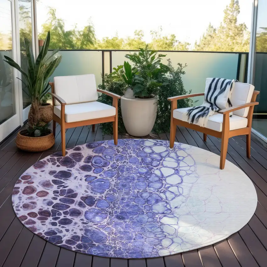 8' Purple Lilac And Eggplant Round Abstract Washable Indoor Outdoor Area Rug Photo 7