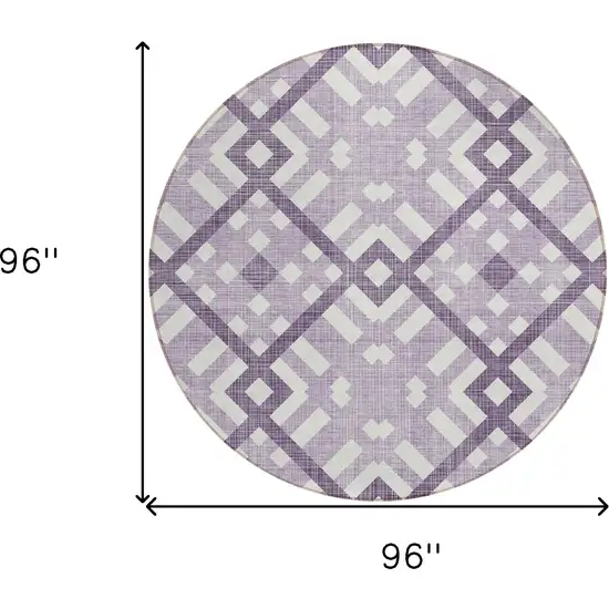 8' Purple Lilac And Ivory Round Geometric Washable Indoor Outdoor Area Rug Photo 3
