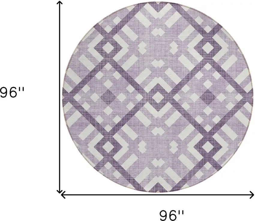 8' Purple Lilac And Ivory Round Geometric Washable Indoor Outdoor Area Rug Photo 3