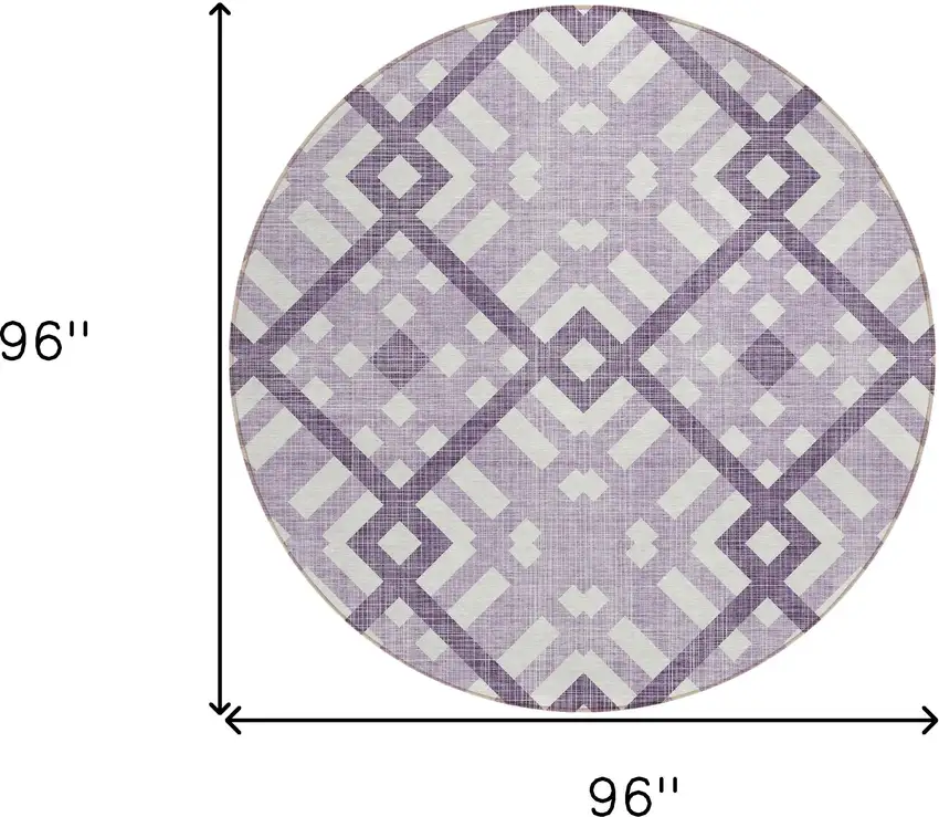 8' Purple Lilac And Ivory Round Geometric Washable Indoor Outdoor Area Rug Photo 3
