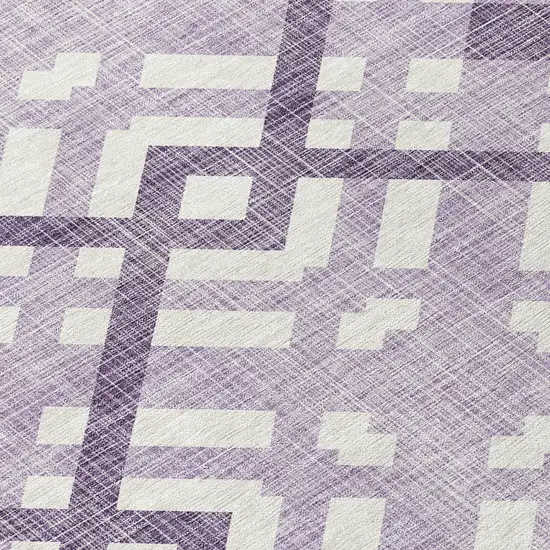 8' Purple Lilac And Ivory Round Geometric Washable Indoor Outdoor Area Rug Photo 7